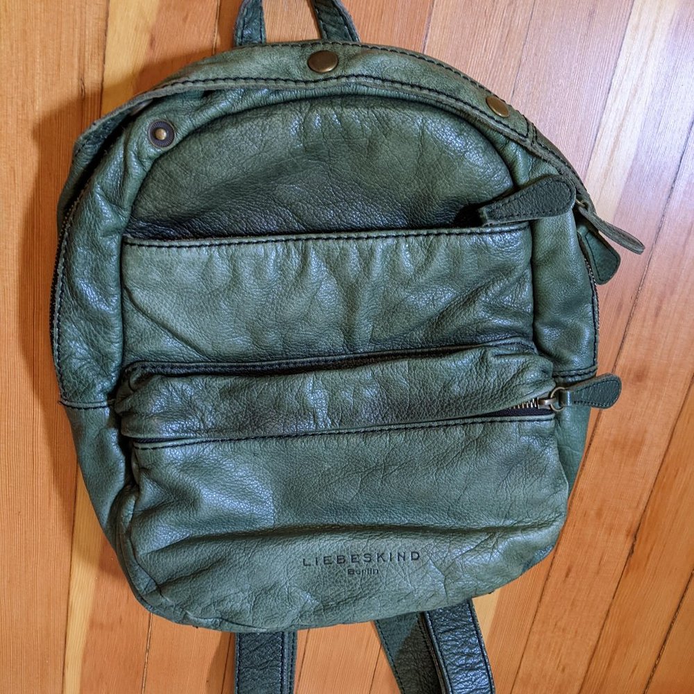 Liebeskind Berlin Vintage Leather Knapsack Backpack Olive Green